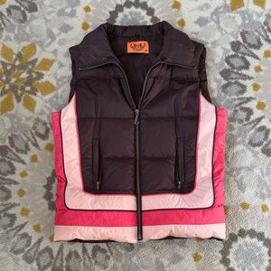 Juicy Couture Brown and Pink Puffer Vest with Orange Label